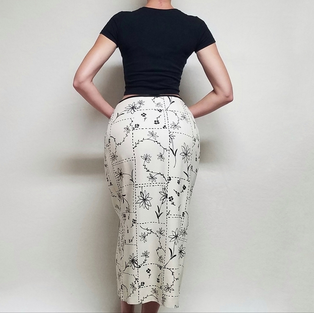 Vintage Studio C Beige Black Patchwork Floral High Rise Midi Wrap Skirt 12 - Picture 3 of 13